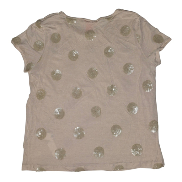 Lot of 2 Joe Fresh Tops, Sz L, Blue White Oversized Beige Polka Dot Mesh Sequin - Picture 8 of 8